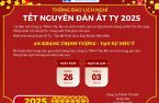 THÔNG BÁO LỊCH NGHỈ TẾT NGUYÊN ĐÁN XUÂN ẤT TỴ 2025